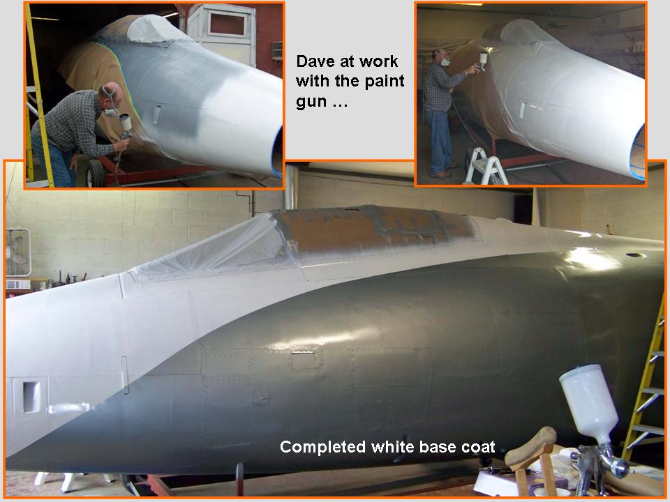 Composite picture of the application of the white paint.
            Click on the picture to enlarge it.